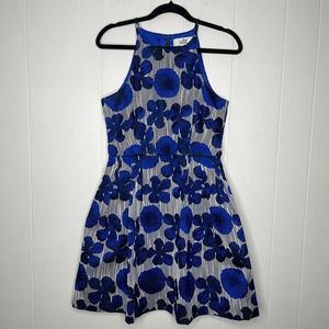 Belle Badgley Mischka Women’s Floral A Line Dress Sleeveless Blue Black Size 6
